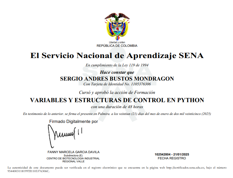 Certificado Variables y Estructuras de Control en Python